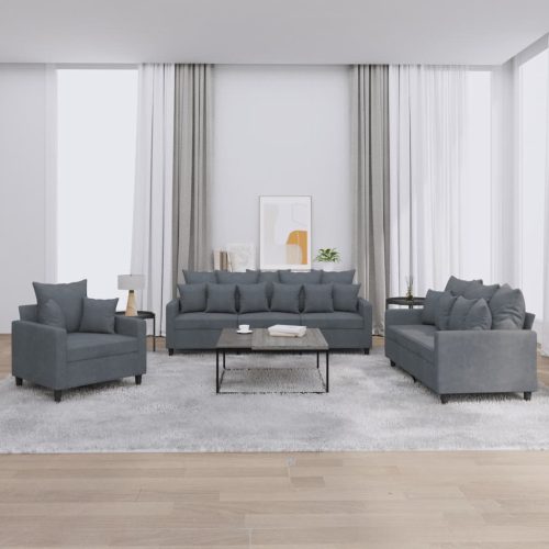 3-dijelni set sofa s jastucima tamnosivi baršunasti