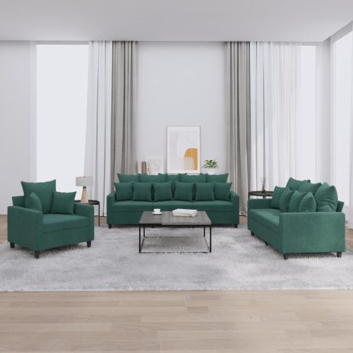 3-dijelni set sofa s jastucima tamnozeleni baršunasti