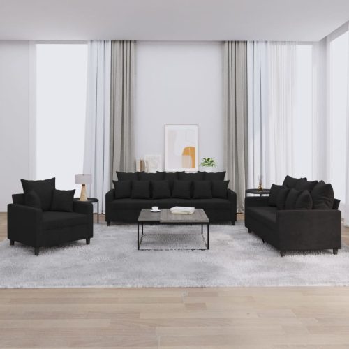 3-dijelni set sofa s jastucima crni baršunasti