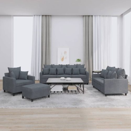 4-dijelni set sofa s jastucima tamnosivi baršunasti