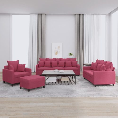 4-dijelni set sofa s jastucima crvena boja vina baršunasti