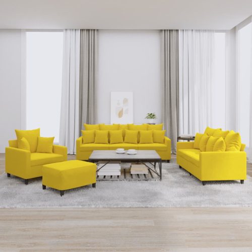 4-dijelni set sofa s jastucima žuti baršunasti