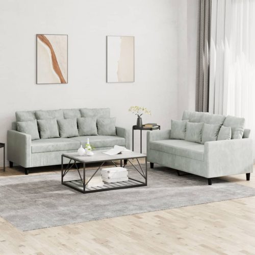 2-dijelni set sofa s jastucima svjetlosivi baršunasti