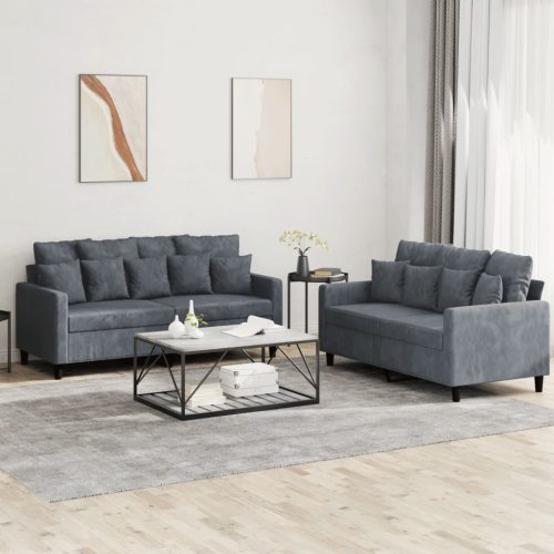 2-dijelni set sofa s jastucima tamnosivi baršunasti