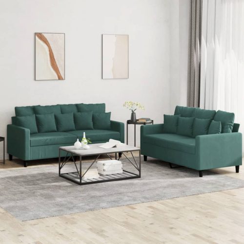 2-dijelni set sofa s jastucima tamnozeleni baršunasti