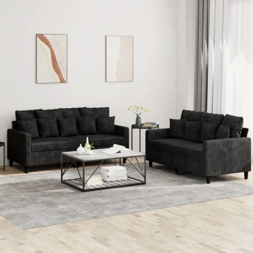 2-dijelni set sofa s jastucima crni baršunasti