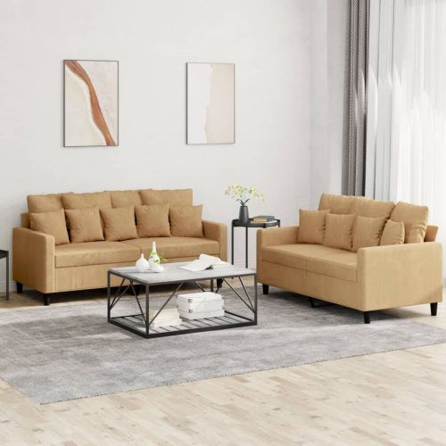 2-dijelni set sofa s jastucima smeđi baršunasti