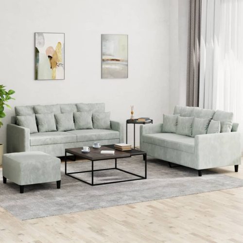 3-dijelni set sofa s jastucima svjetlosivi baršunasti