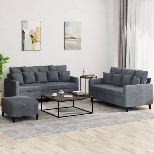 3-dijelni set sofa s jastucima tamnosivi baršunasti