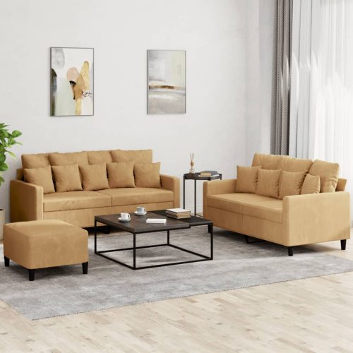 3-dijelni set sofa s jastucima smeđi baršunasti