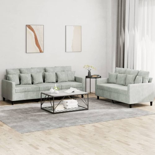 2-dijelni set sofa s jastucima svjetlosivi baršunasti