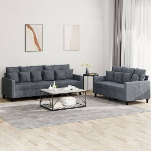 2-dijelni set sofa s jastucima tamnosivi baršunasti