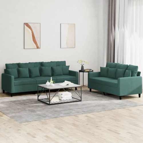 2-dijelni set sofa s jastucima tamnozeleni baršunasti