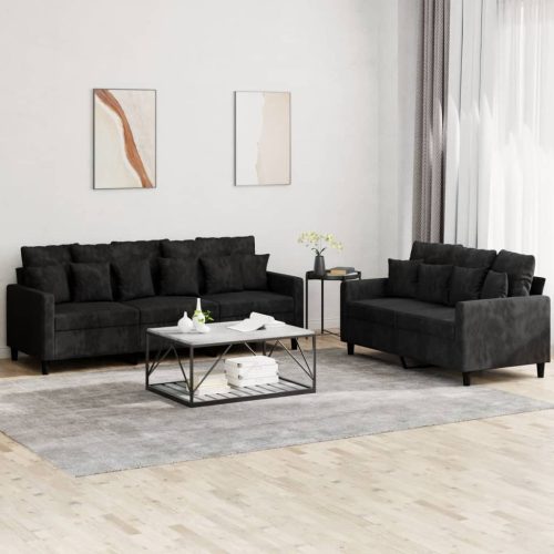 2-dijelni set sofa s jastucima crni baršunasti