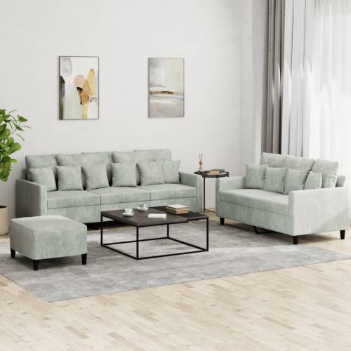 3-dijelni set sofa s jastucima svjetlosivi baršunasti