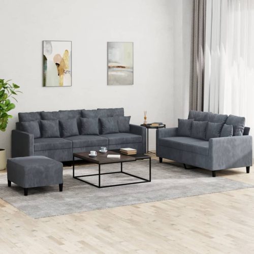 3-dijelni set sofa s jastucima tamnosivi baršunasti