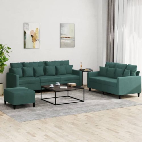 3-dijelni set sofa s jastucima tamnozeleni baršunasti