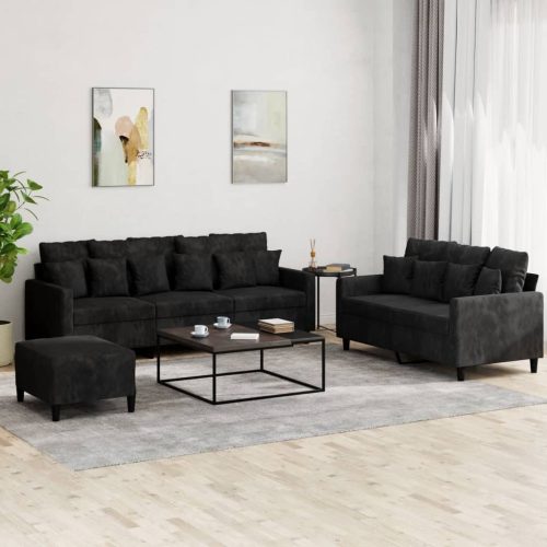 3-dijelni set sofa s jastucima crni baršunasti