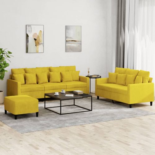 3-dijelni set sofa s jastucima žuti baršunasti