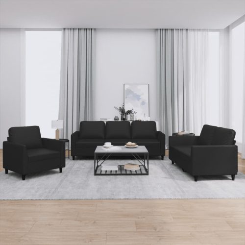 3-dijelni set sofa s jastucima crni od umjetne kože