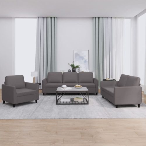 3-dijelni set sofa s jastucima sivi od umjetne kože