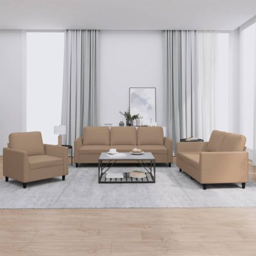 3-dijelni set sofa s jastucima boja cappuccina od umjetne kože