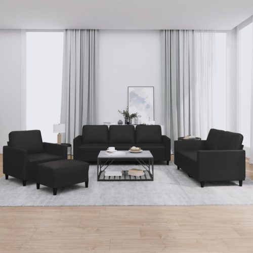 4-dijelni set sofa s jastucima crni od umjetne kože