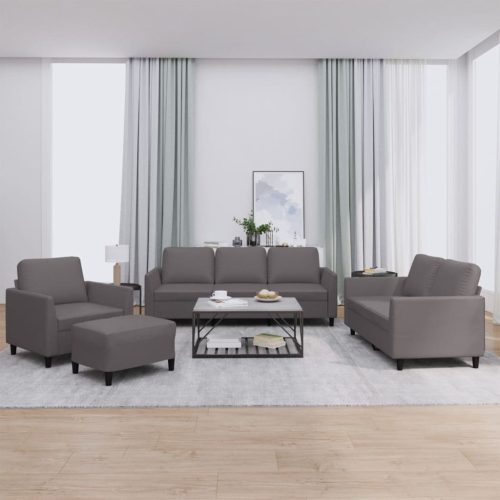 4-dijelni set sofa s jastucima sivi od umjetne kože