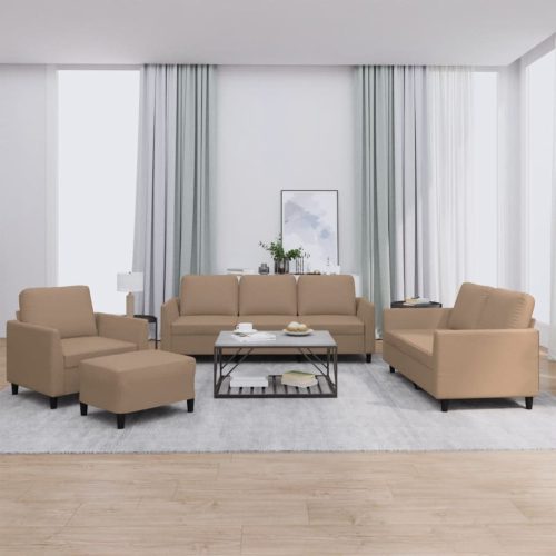 4-dijelni set sofa s jastucima boja cappuccina od umjetne kože