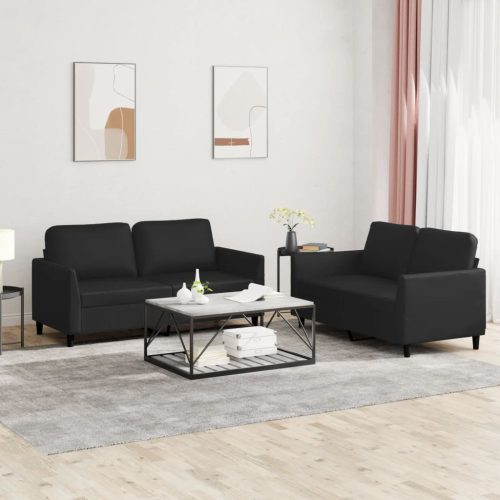 2-dijelni set sofa s jastucima crni od umjetne kože