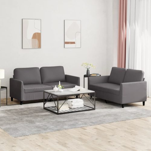 2-dijelni set sofa s jastucima sivi od umjetne kože