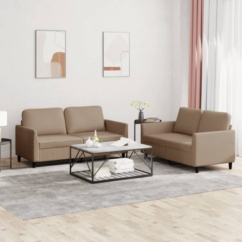 2-dijelni set sofa s jastucima boja cappuccina od umjetne kože