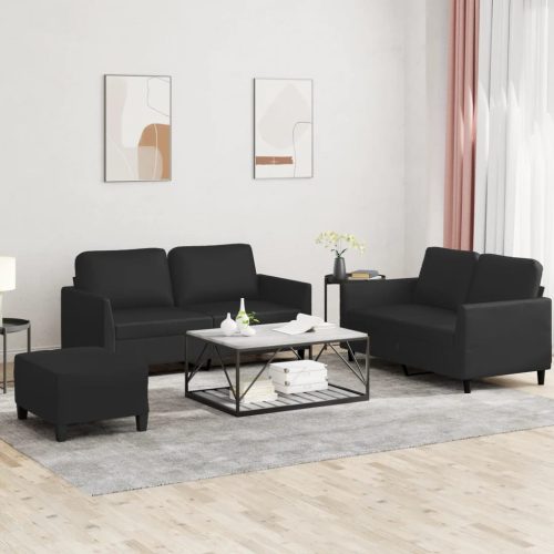 3-dijelni set sofa s jastucima crni od umjetne kože