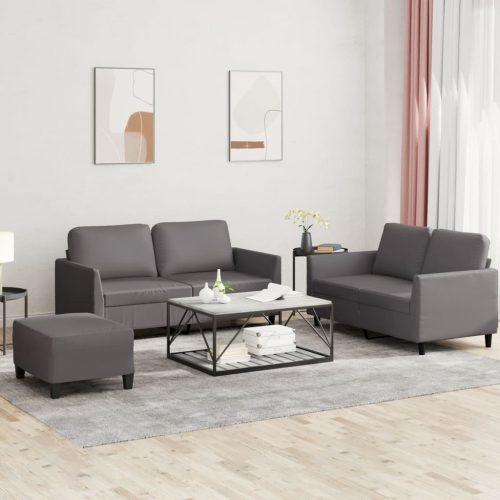 3-dijelni set sofa s jastucima sivi od umjetne kože