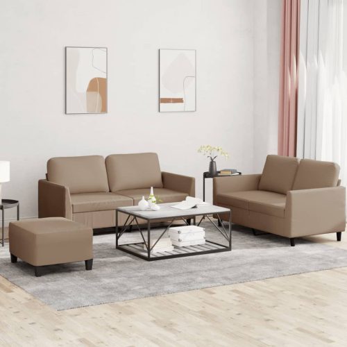 3-dijelni set sofa s jastucima boja cappuccina od umjetne kože