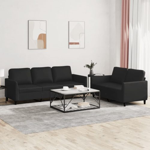 2-dijelni set sofa s jastucima crni od umjetne kože