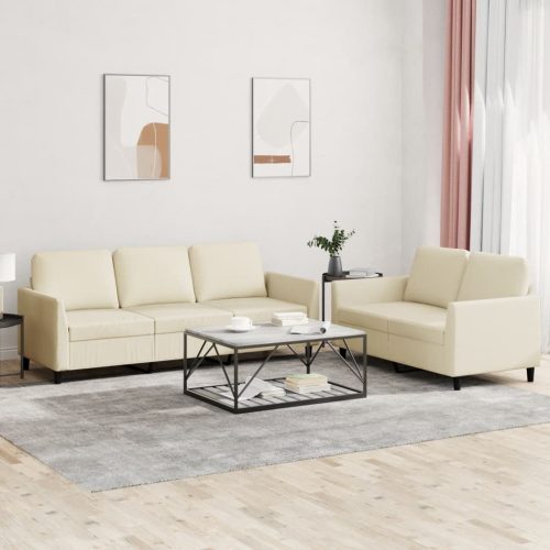 2-dijelni set sofa s jastucima krem od umjetne kože