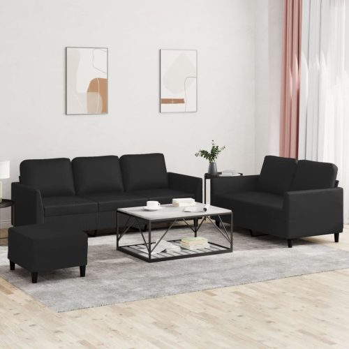 3-dijelni set sofa s jastucima crni od umjetne kože