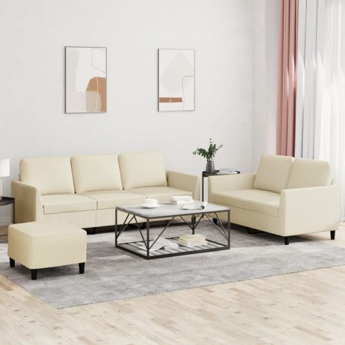 3-dijelni set sofa s jastucima krem od umjetne kože