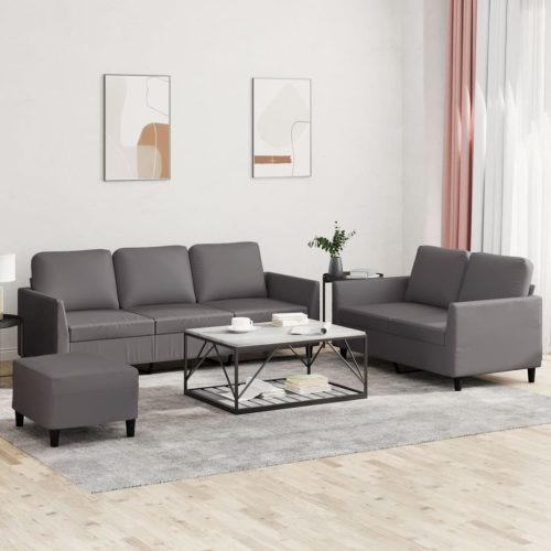 3-dijelni set sofa s jastucima sivi od umjetne kože