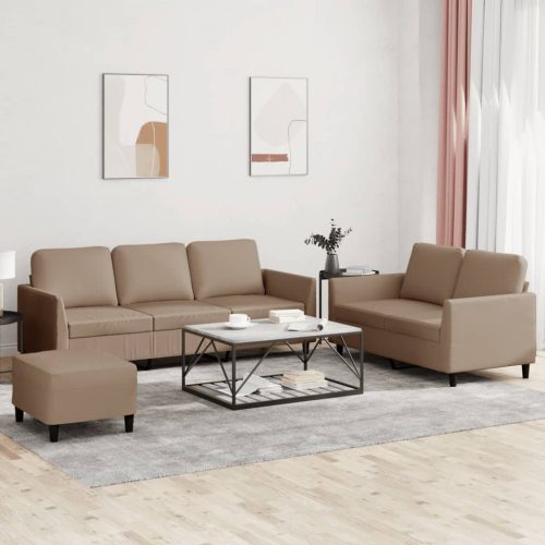 3-dijelni set sofa s jastucima boja cappuccina od umjetne kože