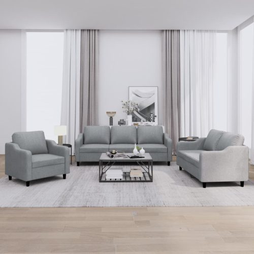 3-dijelni set sofa s jastucima svjetlosivi od tkanine