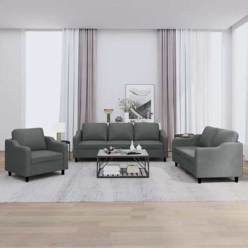 3-dijelni set sofa s jastucima tamnosivi od tkanine