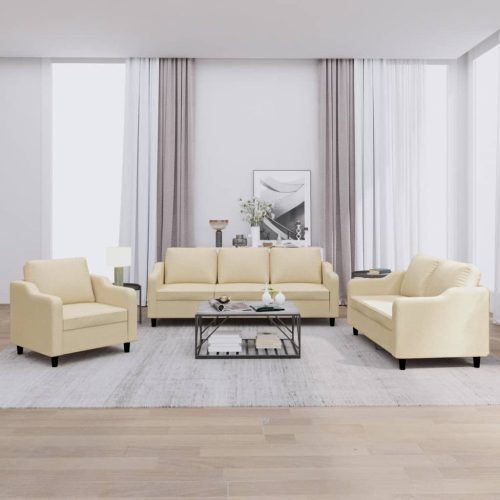 3-dijelni set sofa s jastucima krem od tkanine