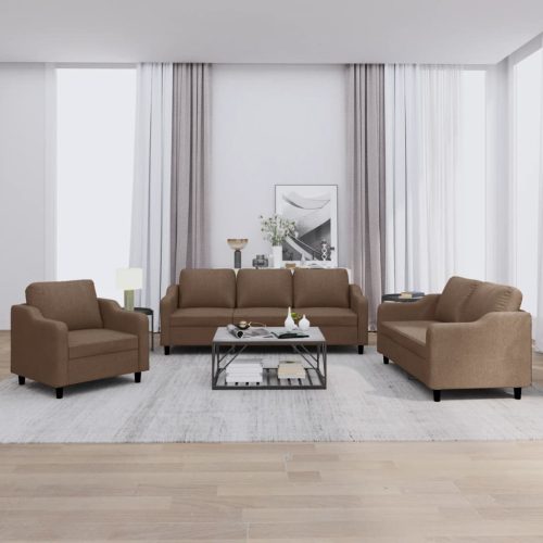 3-dijelni set sofa s jastucima smeđi od tkanine