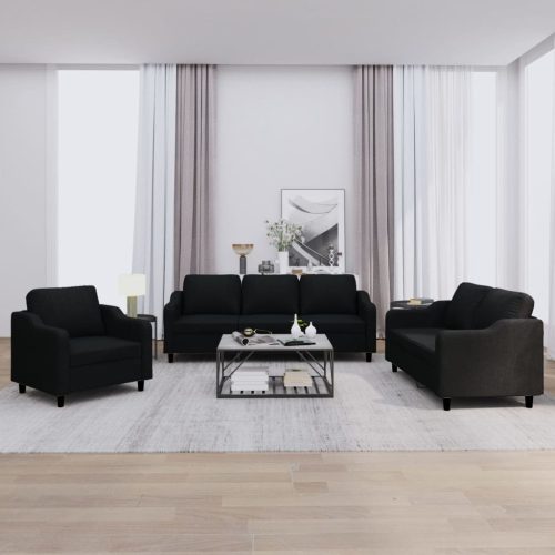 3-dijelni set sofa s jastucima crni od tkanine