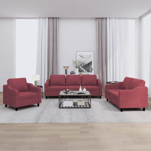 3-dijelni set sofa s jastucima crvena boja vina od tkanine