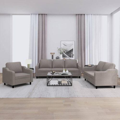 3-dijelni set sofa s jastucima smeđesivi od tkanine