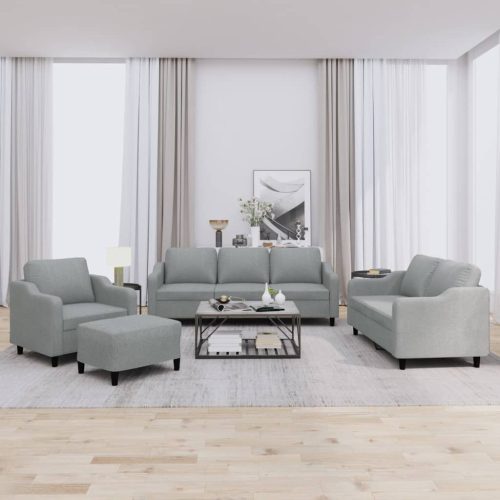 4-dijelni set sofa s jastucima svjetlosivi od tkanine