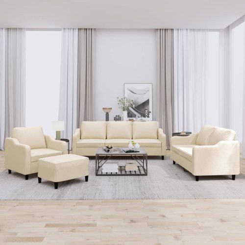 4-dijelni set sofa s jastucima krem od tkanine